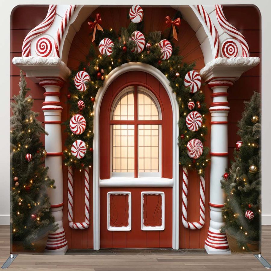 Aperturee Red House Christmas Party Square Tension Backdrop | Diy Christmas Backdrop | Christmas Backgrounds Fireplace | Christmas Scenic Backgrounds