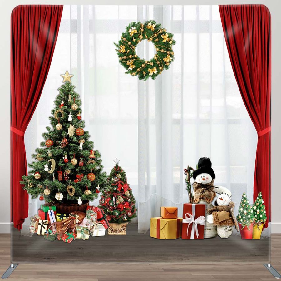 Aperturee Red White Curtain Christmas Tree Square Backdrop | Diy Christmas Backdrop | Christmas Photoshoot Backgrounds | Christmas Photo Backdrop