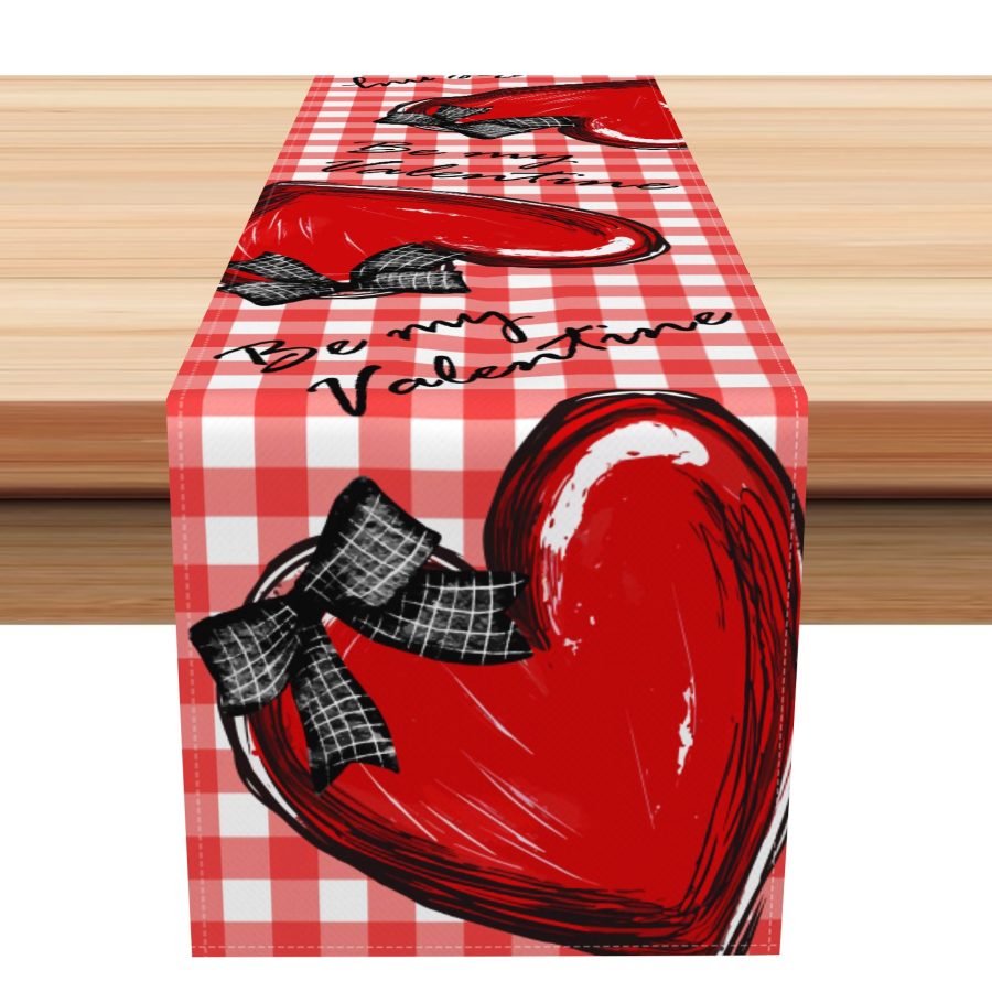 Aperturee Red White Plaid Heart Be My Valentine Table Runner | Printed Table Runner | Table Runner For Dining Table | Personalized Table Runners