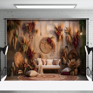 Aperturee Retro Shabby Wall Boho Sofa Hay Floral Photo Backdrop