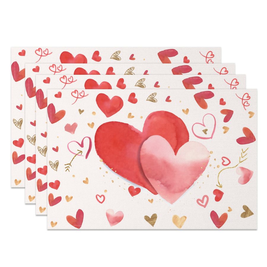 Aperturee Romantic Hearts Valentines Day Set Of 4 Placemats, 14x12 Inch, 15.8 USD, NYJY00376-S, placemats