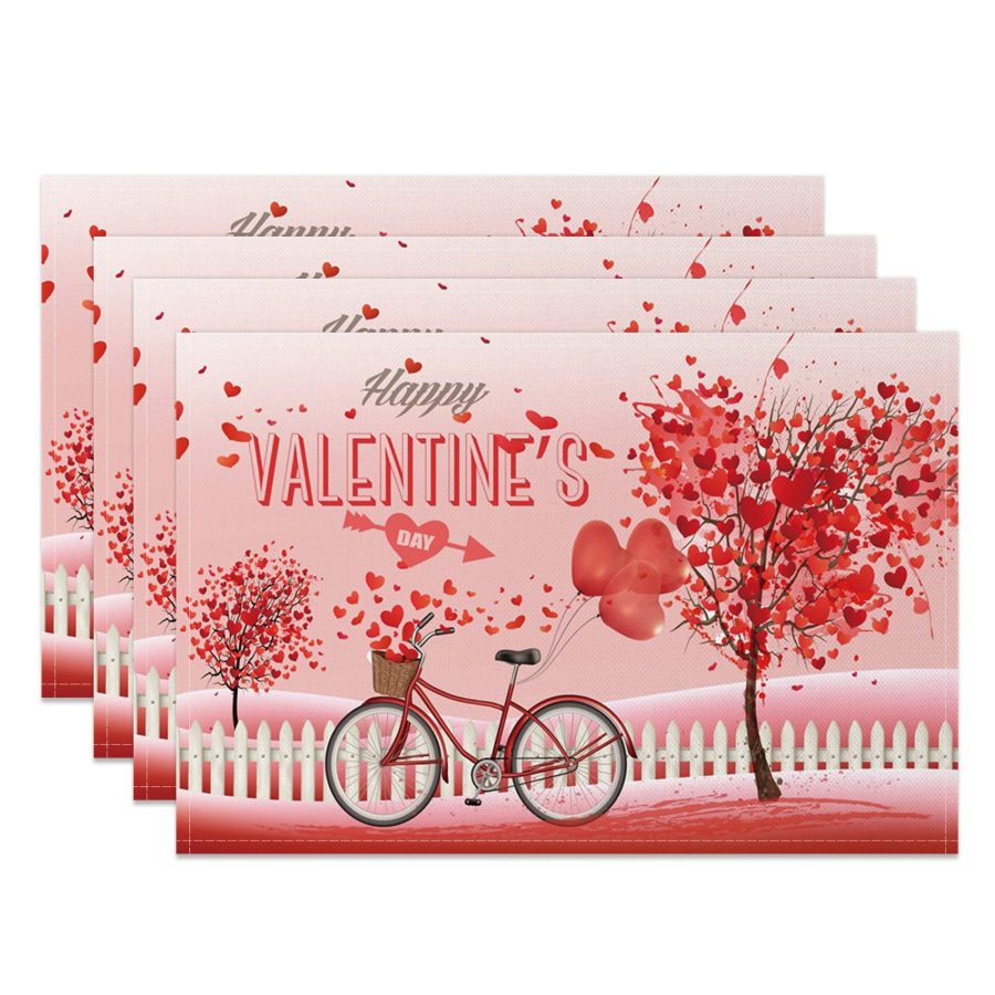 Aperturee Romantic Love Tree Bike Fence Set Of 4 Placemats, 14x12 Inch, 15.8 USD, NYLX00568-S, placemats