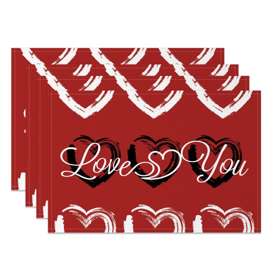 Aperturee Romantic Love You Valentines Day Set Of 4 Placemats, 14x12 Inch, 15.8 USD, NYLX00562-S, placemats