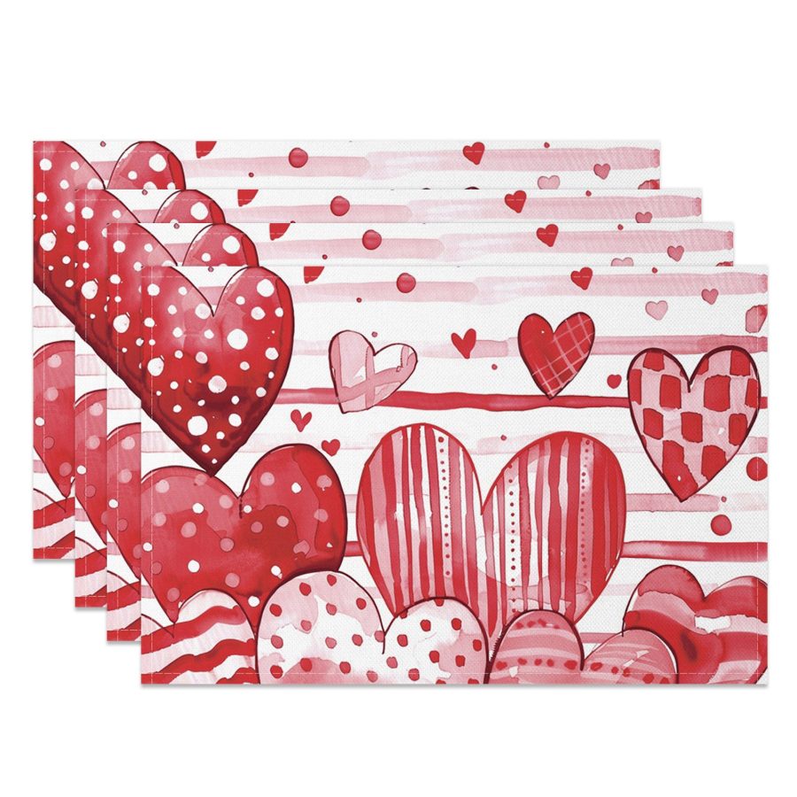 Aperturee Romantic Painted Valentines Love Set Of 4 Placemats, 14x12 Inch, 15.8 USD, NYLX00573-S, placemats