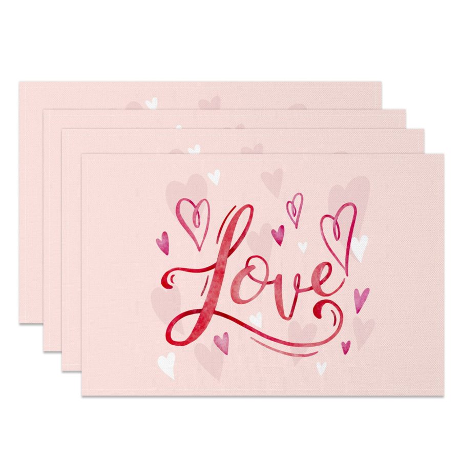 Aperturee Romantic Pink Love Valentines Day Set Of 4 Placemats, 14x12 Inch, 15.8 USD, NYJY00374-S, placemats