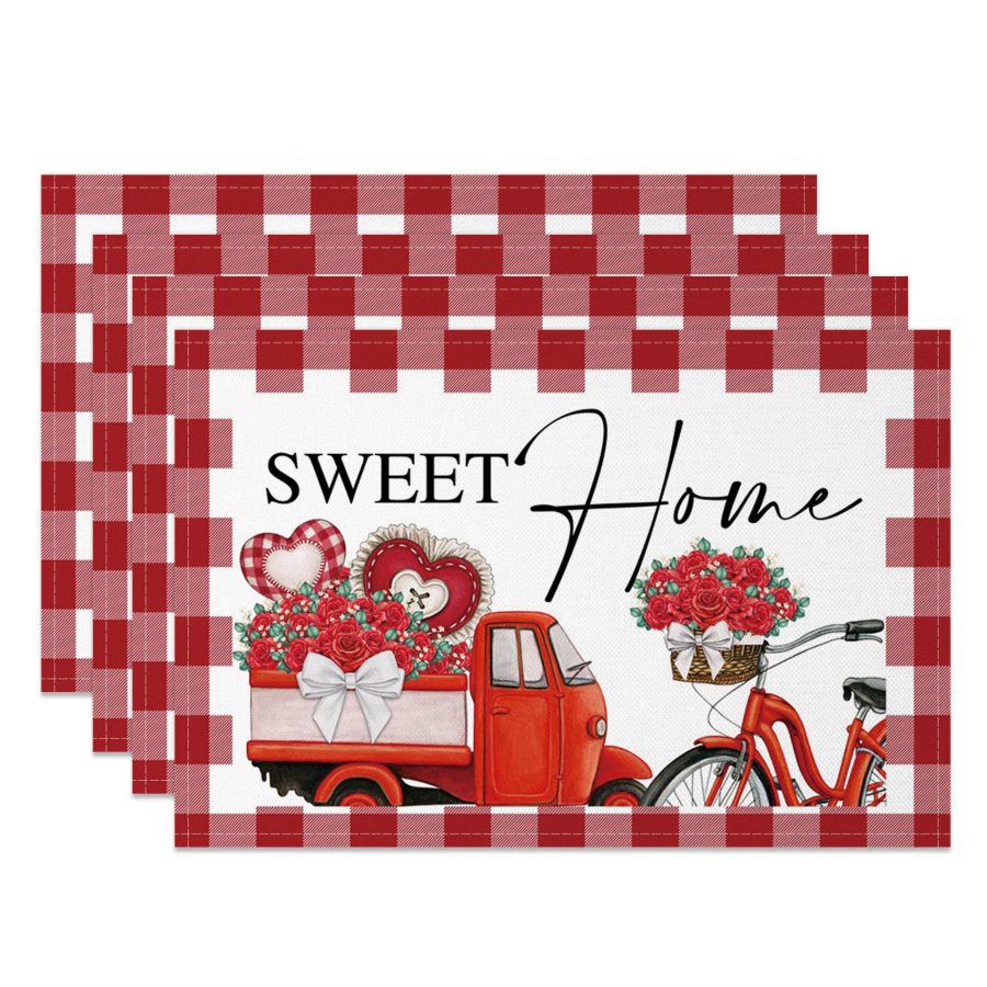 Aperturee Romantic Sweet Home Valentines Day Set Of 4 Placemats, 14x12 Inch, 15.8 USD, NYLX00569-S, placemats