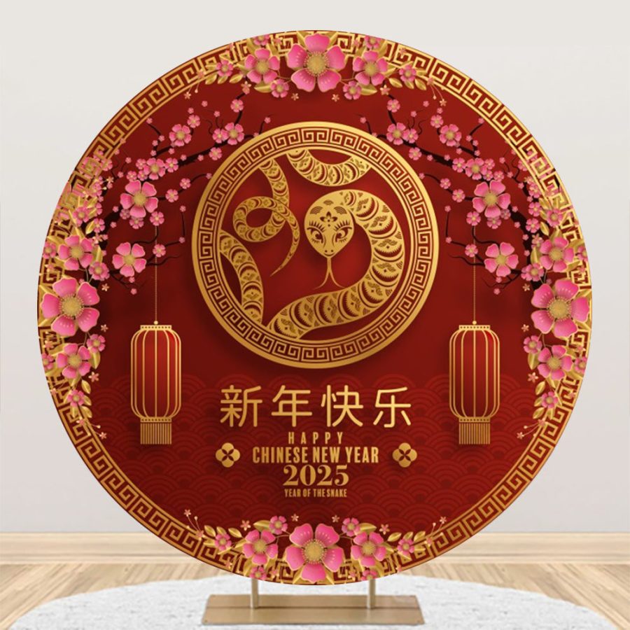 Aperturee Round Snake Lantern 2025 Happy New Year Backdrop