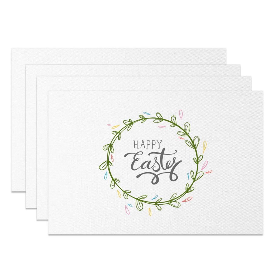 Aperturee Simple Plant Wreath Happy Easter Set Of 4 Placemats, 14x12 Inch, 15.8 USD, NYJY00441-S, placemats