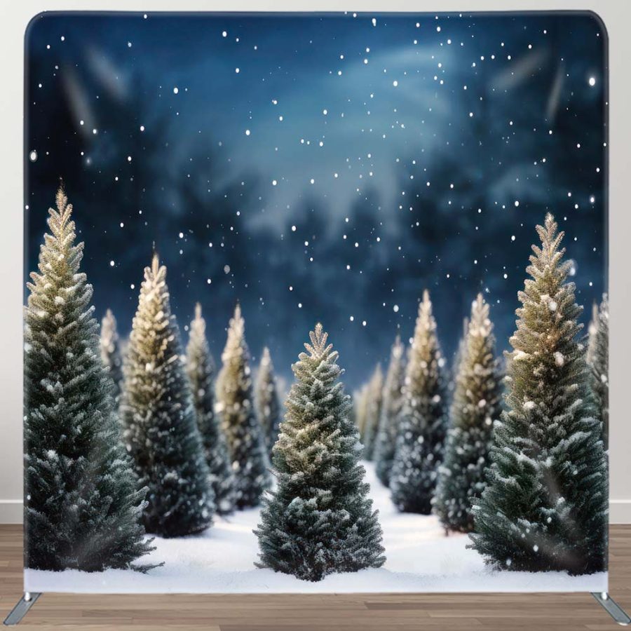 Aperturee Snowy Forest Christmas Night Square Tension Backdrop | Christmas Photo Booth Backdrop | Winter Wonderland Backdrop | Xmas Backdrop