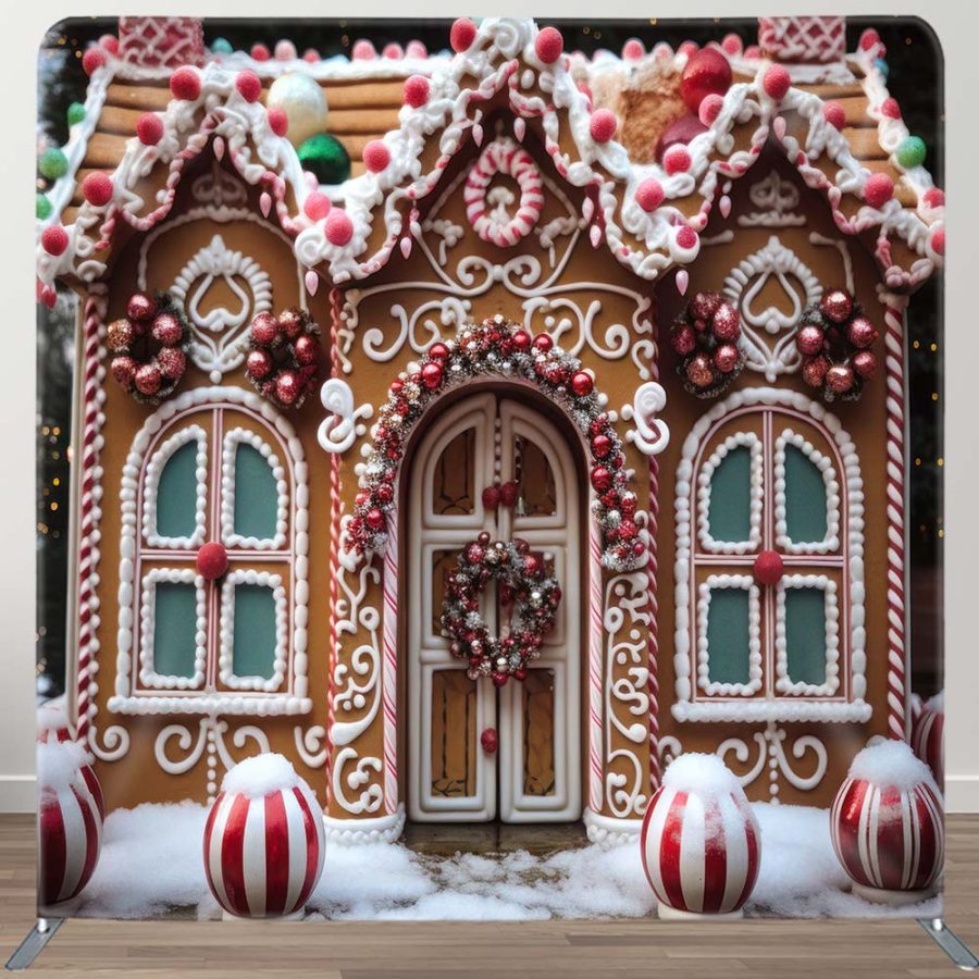 Aperturee Snowy Gingerbread House Christmas Photo Booth Backdrop | Winter Wonderland Backdrop | Christmas Photo Backdrop | Christmas Scenic Backgrounds