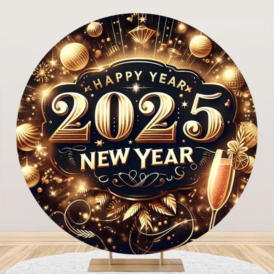 Aperturee Sparkling Balls Gold 2025 New Year Round Backdrop