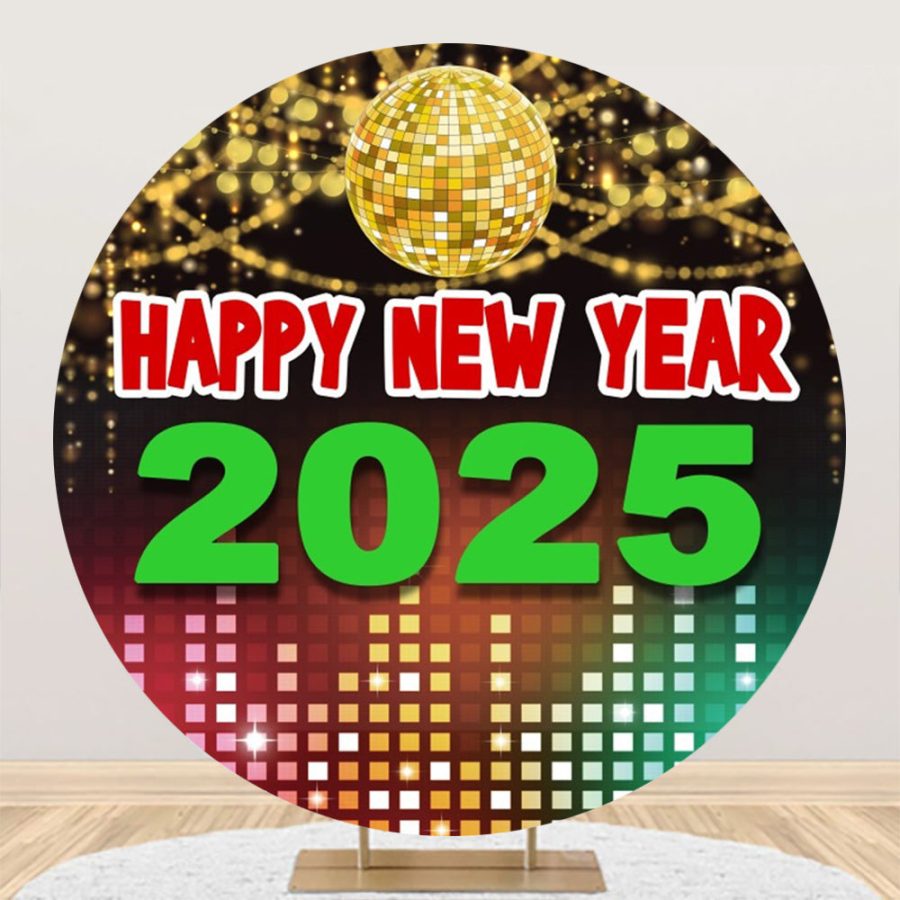 Aperturee Sparkling Disco Ball 2025 New Year Round Backdrop