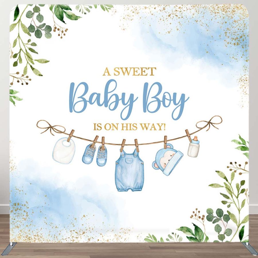 Aperturee Sweet Baby Boy Plant Gender Reveal Square Backdrop | Tension Fabric Backdrop | Fabric Pop Up Straight Display | 8X8 Tension Fabric Backdrop