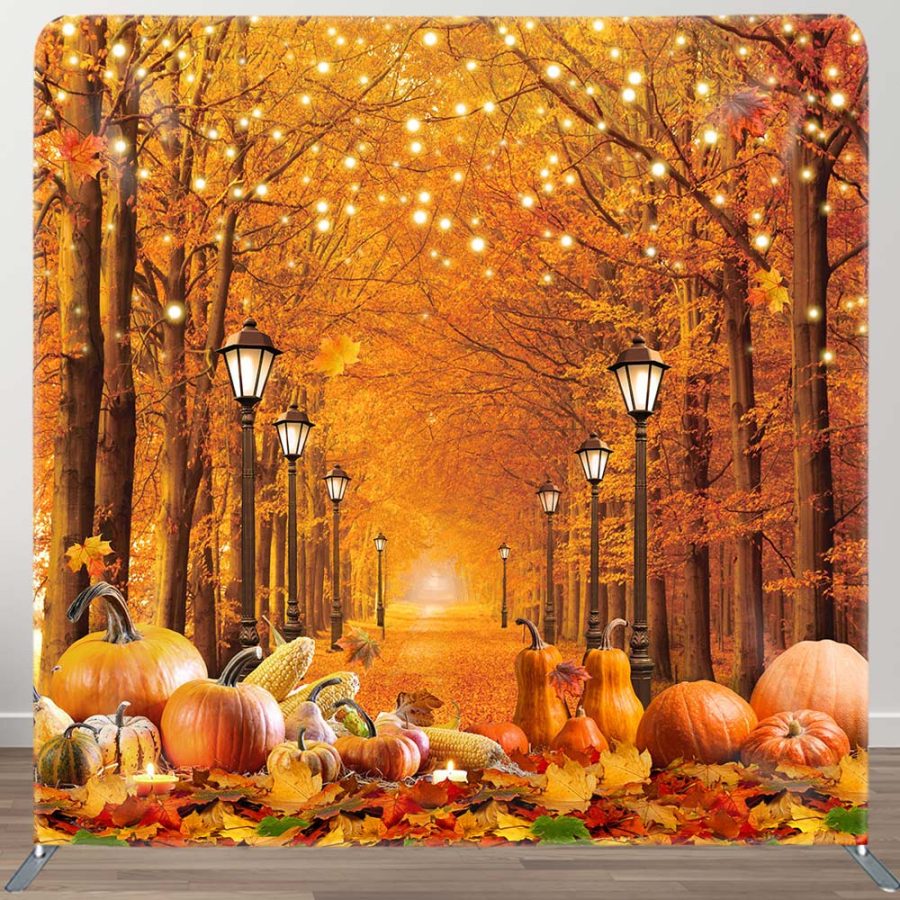 Aperturee Thanksgiving Autumn Maple Forest Pumpkin Backdrop, 6X6FT(1.8X1.8M), 111 USD, DSLH0E983-F, square double-sided backdrops