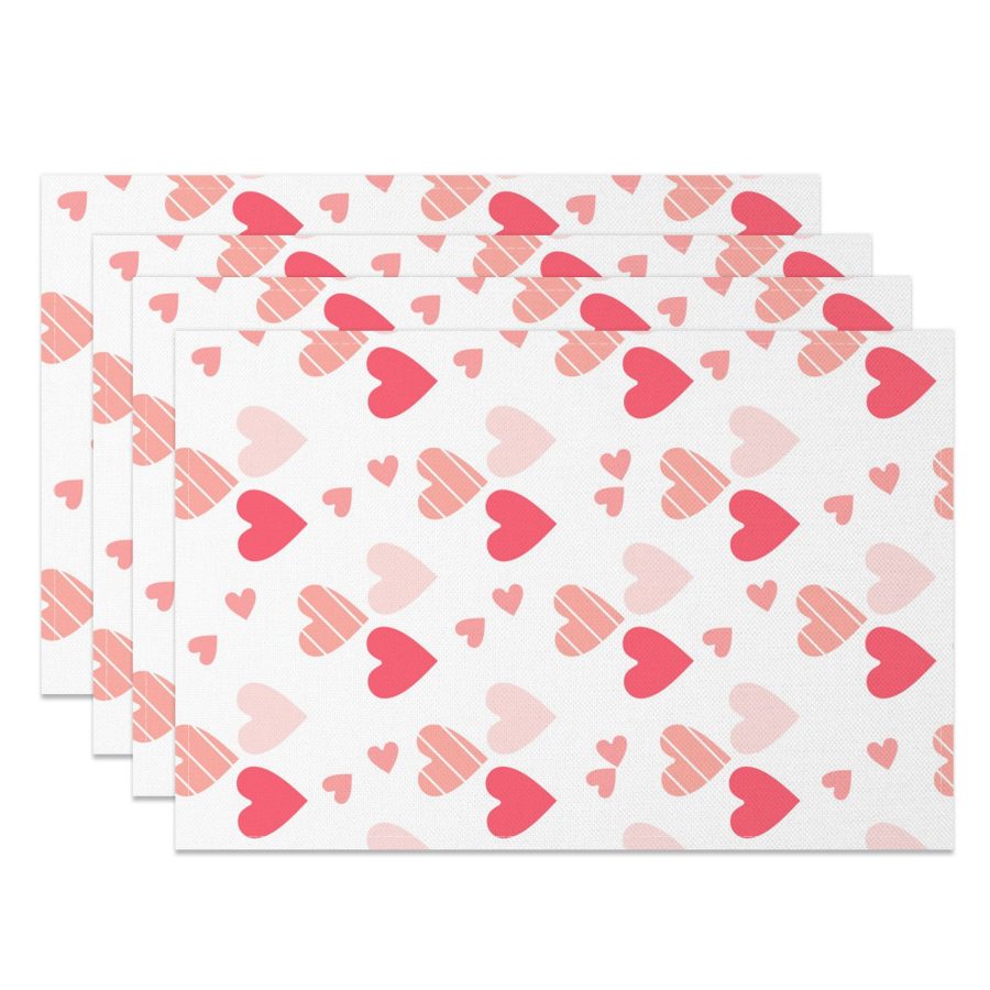 Aperturee White Pink Hearts Valentines Day Set Of 4 Placemats, 14x12 Inch, 15.8 USD, NYJY00386-S, placemats