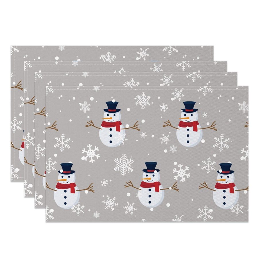 Aperturee White Snowflake Snowman Grey Set Of 4 Placemats, 14x12 Inch, 15.8 USD, NYWH00377-S, placemats