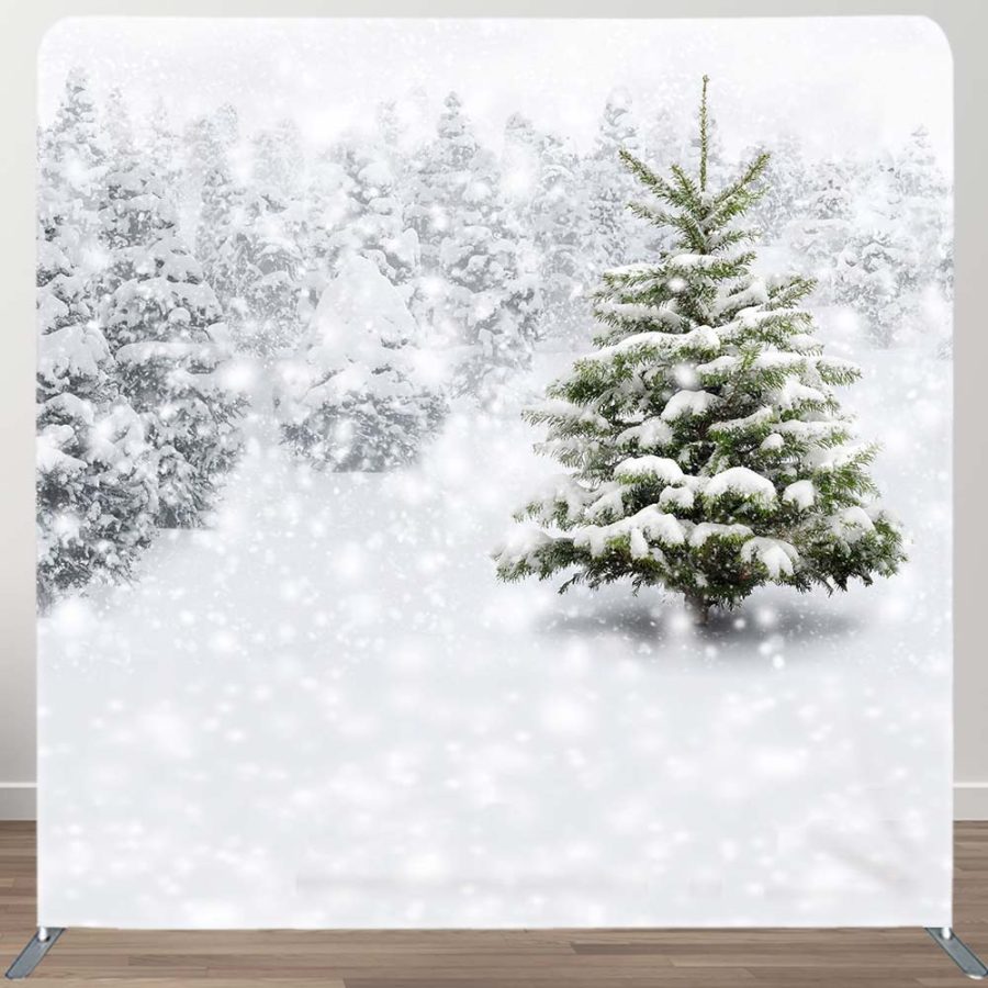 Aperturee White Snowy Winter Scene Square Tension Backdrop | Winter Wonderland Backdrop | Winter Photo Backdrop | Winter Wonderland Photo Backdrop