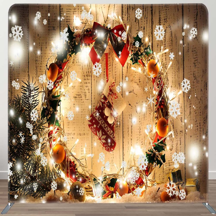 Aperturee Wooden Christmas Stocking Square Tension Backdrop | Christmas Photo Booth Backdrop | Christmas Photo Backdrop | Christmas Scenic Backgrounds