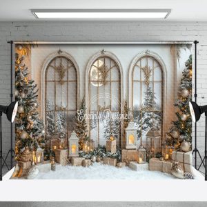 Arch Window Golden Balls Decoration Xmas Backdrop - Aperturee