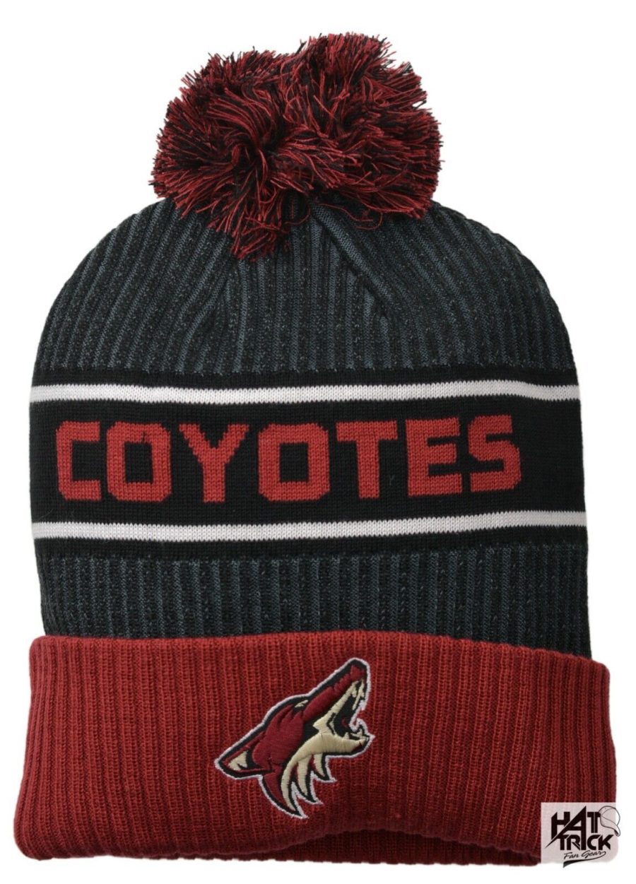 Arizona Coyotes NHL Pro Locker Room Cuffed Knit Beanie, Winter Hat with Pom