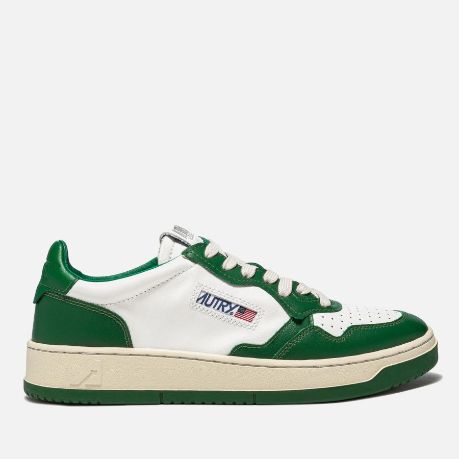 Autry Men's Bicolour Leather Court Trainers - White/Green - White/ Green - UK 7