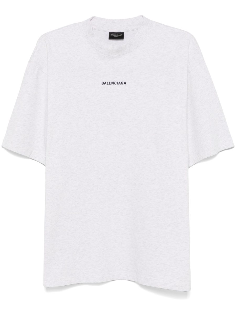 BALENCIAGA Cotton Logo Print T-Shirt Faded Light Heather Grey/Black