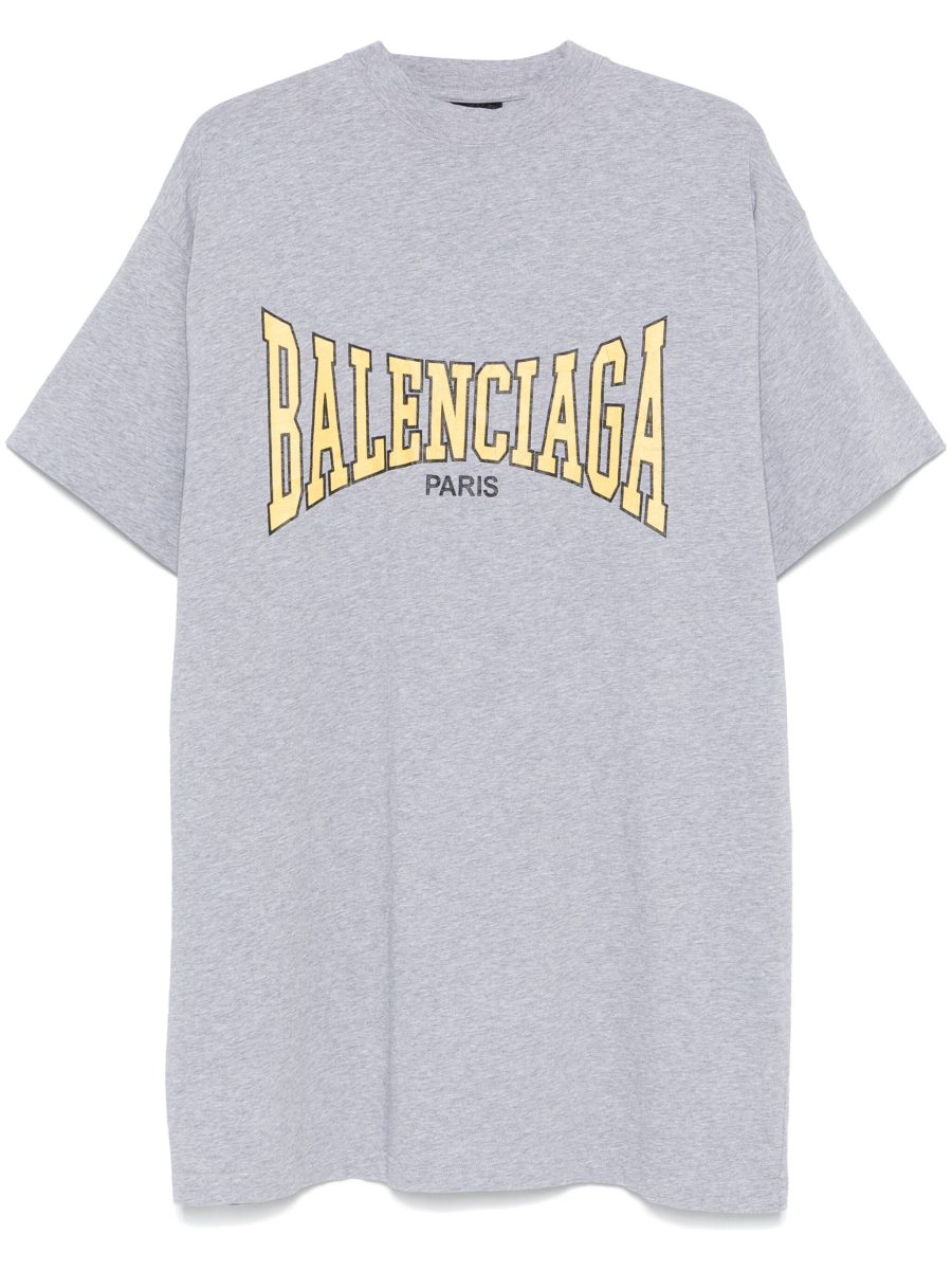 BALENCIAGA Logo Graphic Print T-Shirt Heather Grey/Yellow