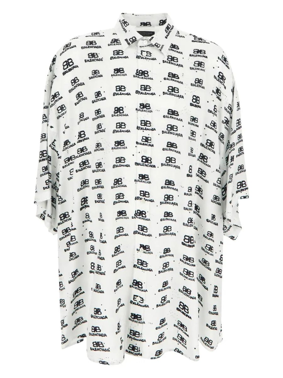 BALENCIAGA Oversize Shirt In Viscose With Logo Print White Black