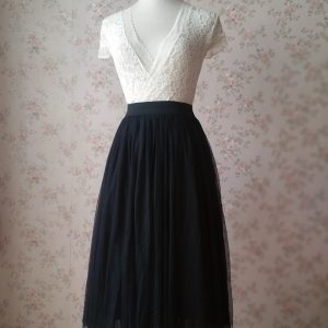 BLACK Midi Tulle Skirt Outfit Women Custom Plus Size Black Tulle Skirt