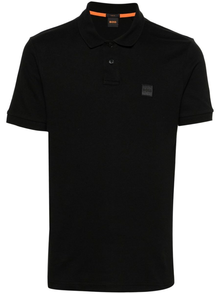 BOSS Passenger Logo Patch Pique Polo Shirt Black