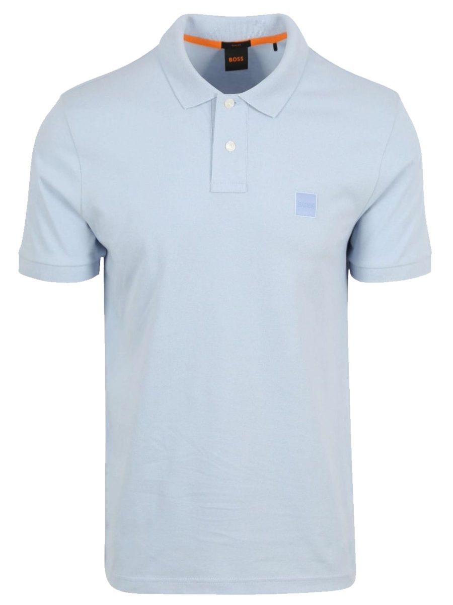 BOSS Passenger Logo Patch Pique Polo Shirt Open Blue