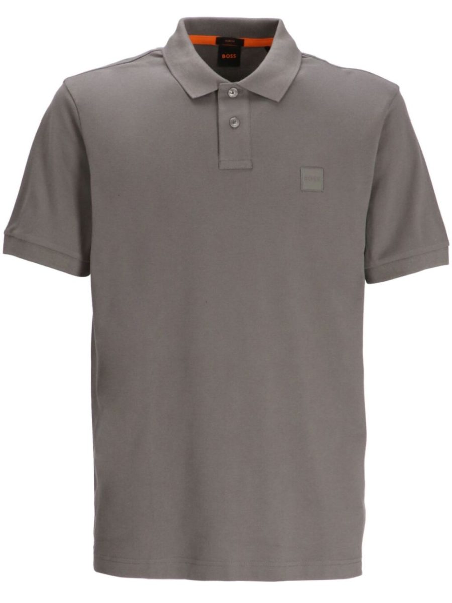 BOSS Passenger Logo Patch Pique Polo Shirt Open Grey