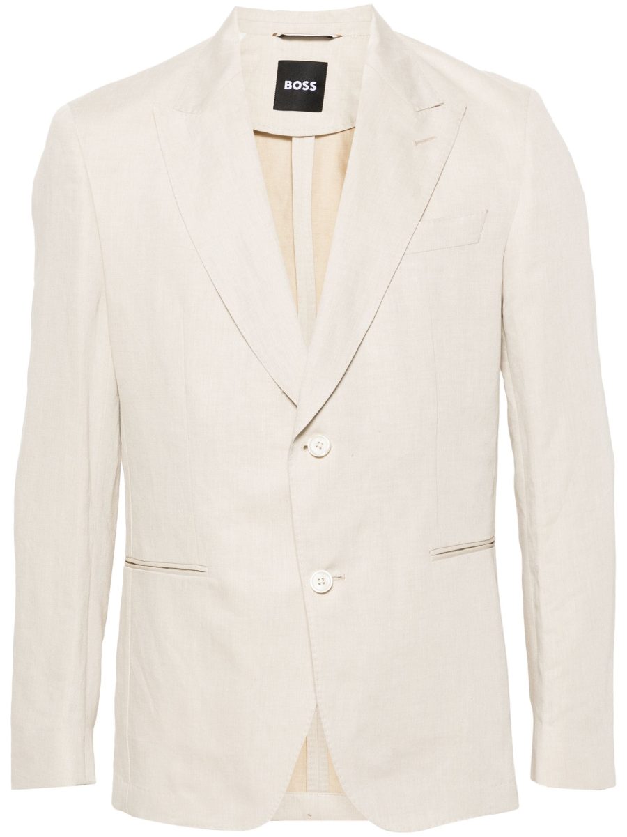 BOSS Single Breasted Cotton Blend Blazer Beige