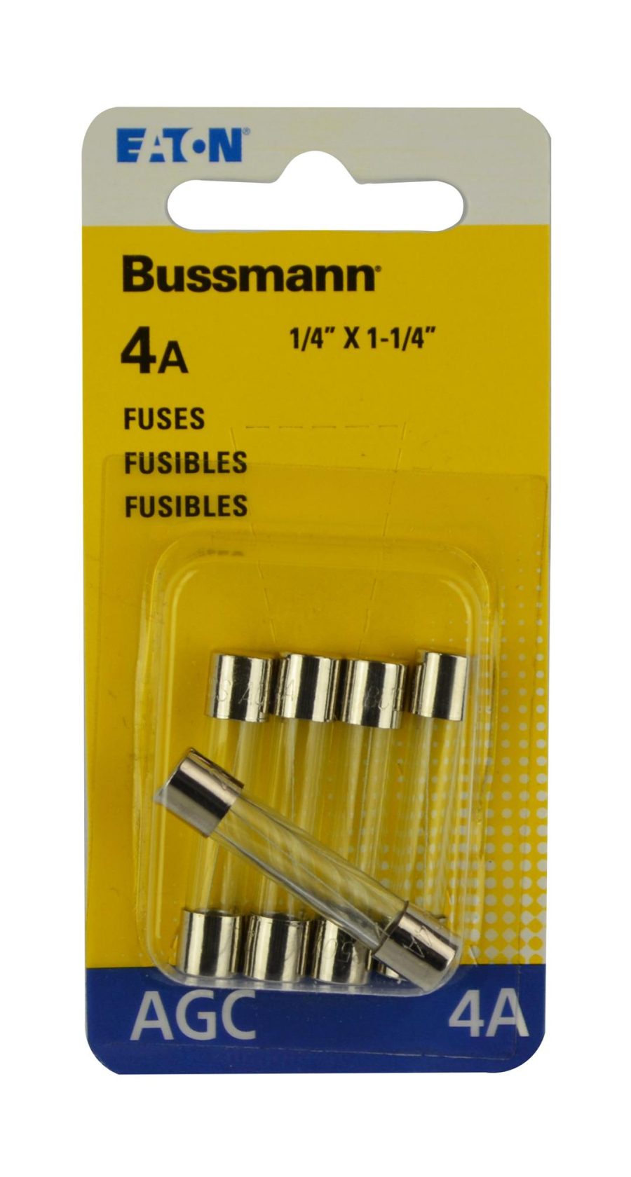 BUSSMANN BPAGC4RP Bussman BP/AGC-4-RP 4 Amp 1/4 INCH X 1-1/4 INCH Fast-Acting Glass Tube Fuses 5 Count