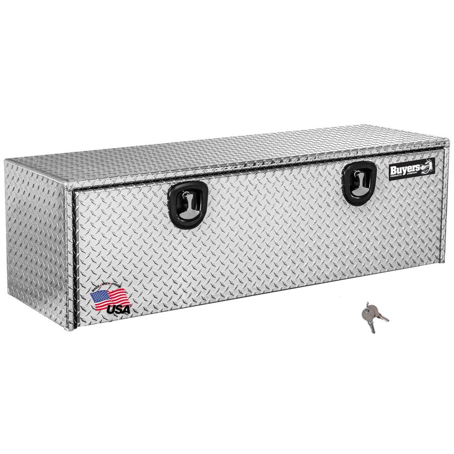 BUYERS PROD 1705115 Diamond Tread Aluminum Underbody Truck Tool Box W/Compression Latch, 18 x 18 x 60 Inch, Made in the USA, Truck Box For Storage & Organization, Durable Job Box for Truck