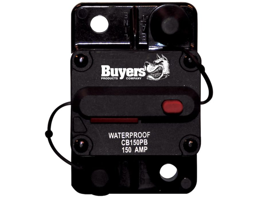 BUYERS PROD CB150PB CIRCUIT BREAKER 150AMP PUSH-TO-TRIP, 150 Amp; Plastic; Waterproof; Black; 42 Volts Max; Brass Studs; Manual Push-To-Trip Reset; Single