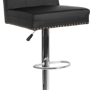 Black Leather Barstool DS-8411-BLK-GG