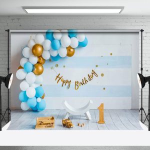 Blue Balloon 1St Birthday Happy Photo Backdrop - Aperturee