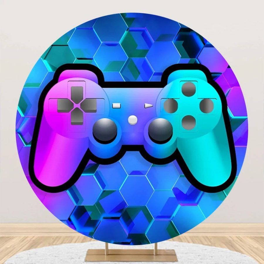 Blue Purple Future Sense Gamepad Round Backdrop - Aperturee