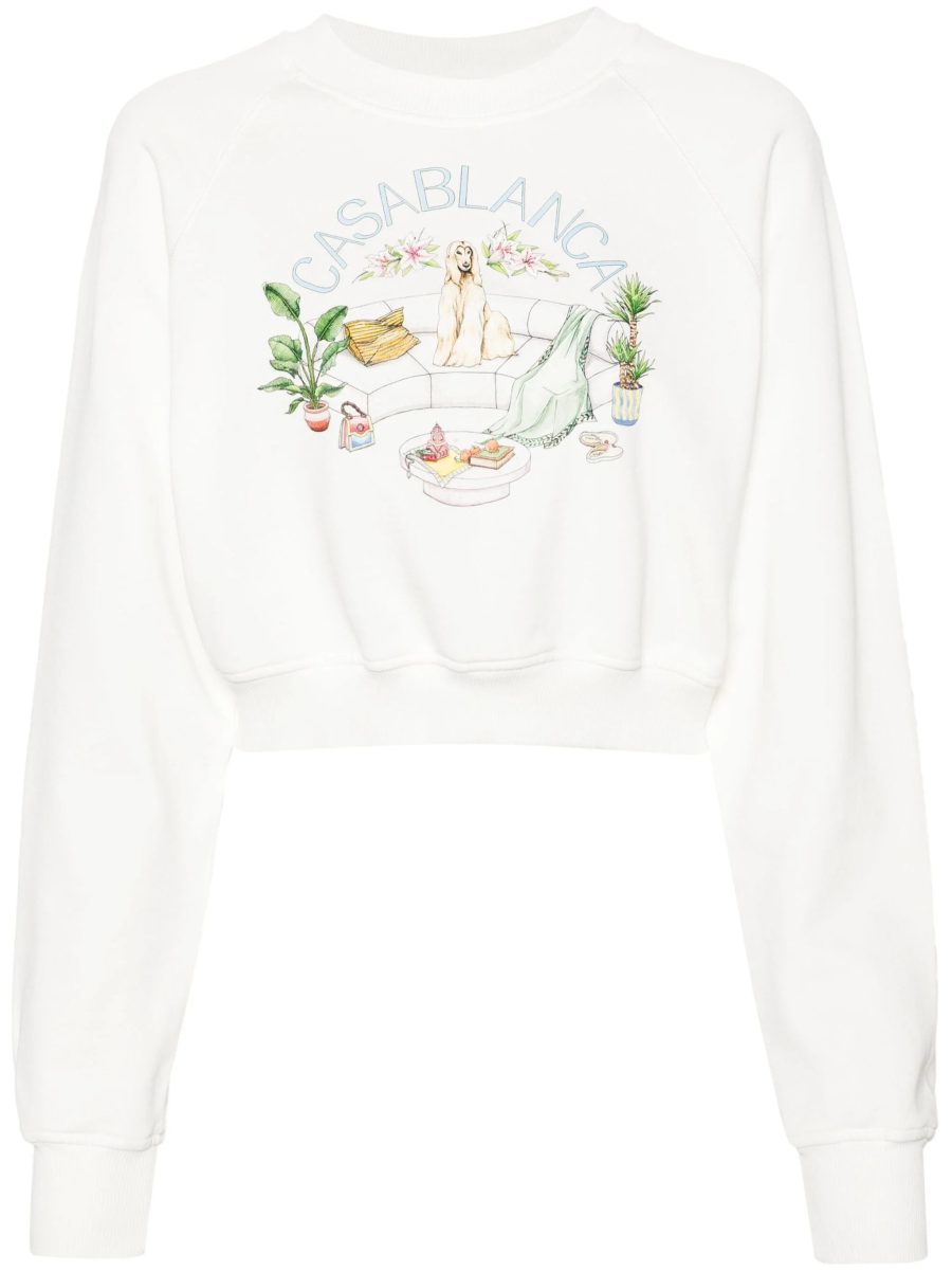 CASABLANCA WOMEN Appartement Dans Les Airs Cropped Sweatshirt White