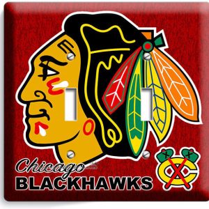 CHICAGO BLACKHAWKS HOCKEY DOUBLE LIGHT SWITCH WALL PLATE GAME BOYS ROOM MAN CAVE