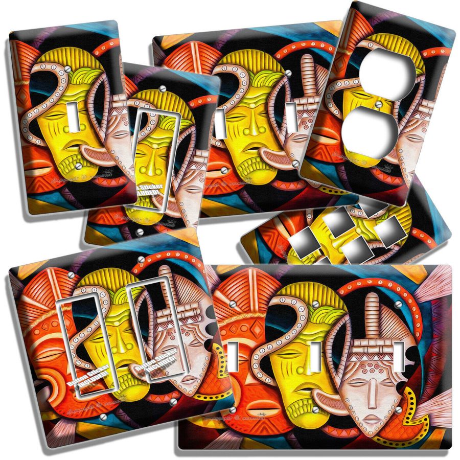 COLORFUL ABSTRACT AFRICAN TRIBAL MASKS LIGHT SWITCH OUTLET WALL PLATE ROOM DECOR