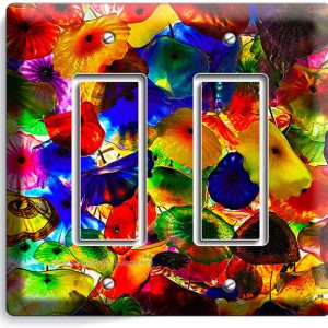 COLORFUL MURANO GLASS DOUBLE GFI LIGHT SWITCH WALL PLATE COVER LIVING ROOM DECOR