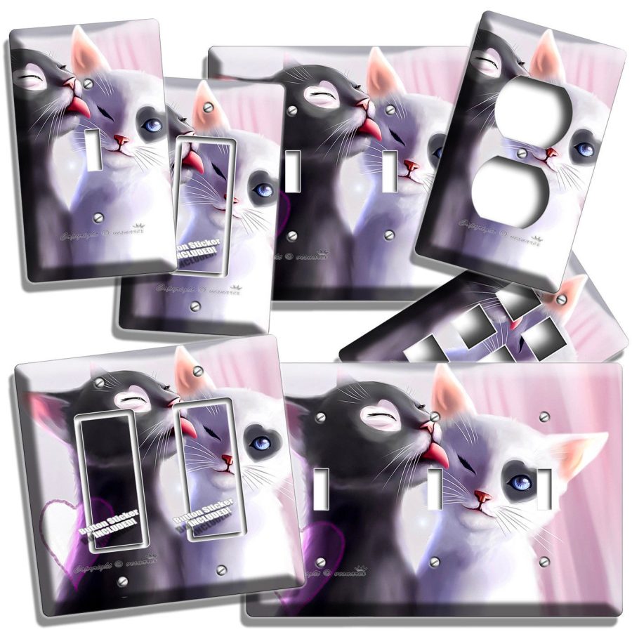 CUTE BLACK WHITE CATS IN LOVE KISSING LIGHT SWITCH OUTLET WALL PLATE ROOM DECOR