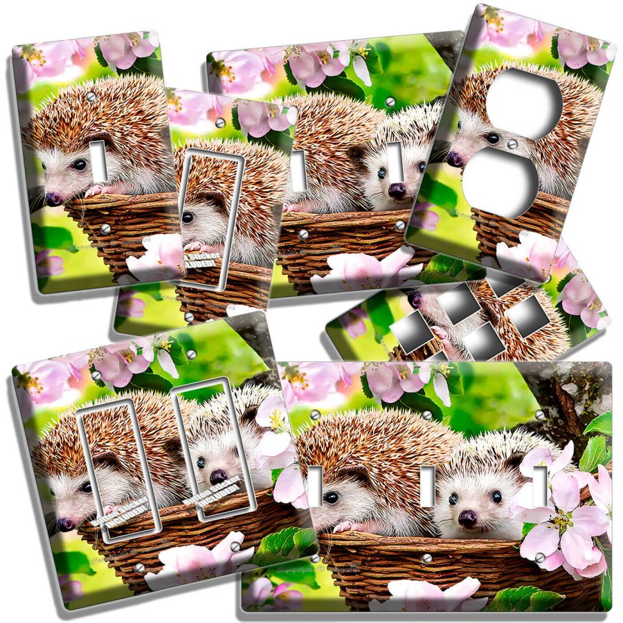 CUTE LITTLE BUSKET HEDGEHOGS FLOWERS LIGHT SWITCH OUTLET WALL PLATES ROOM DECOR