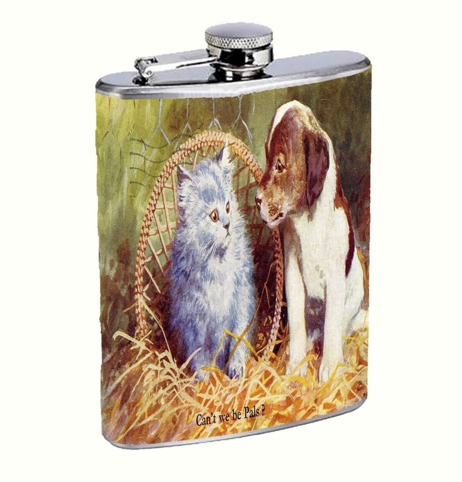 Can't We Be Pals Cat and Dog 8oz Stainless Steel Hip Flask Drinking Liquor