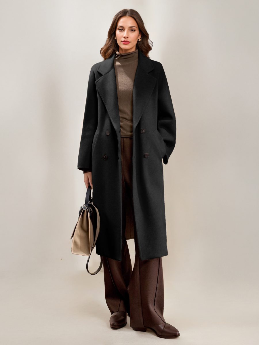 Cashmere And Wool Coat For Woman Camel Turndown Collar Long Sleeves Elegant Belted Long Coat