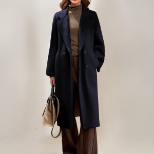 Cashmere And Wool Coat For Woman Camel Turndown Collar Long Sleeves Elegant Belted Long Coat