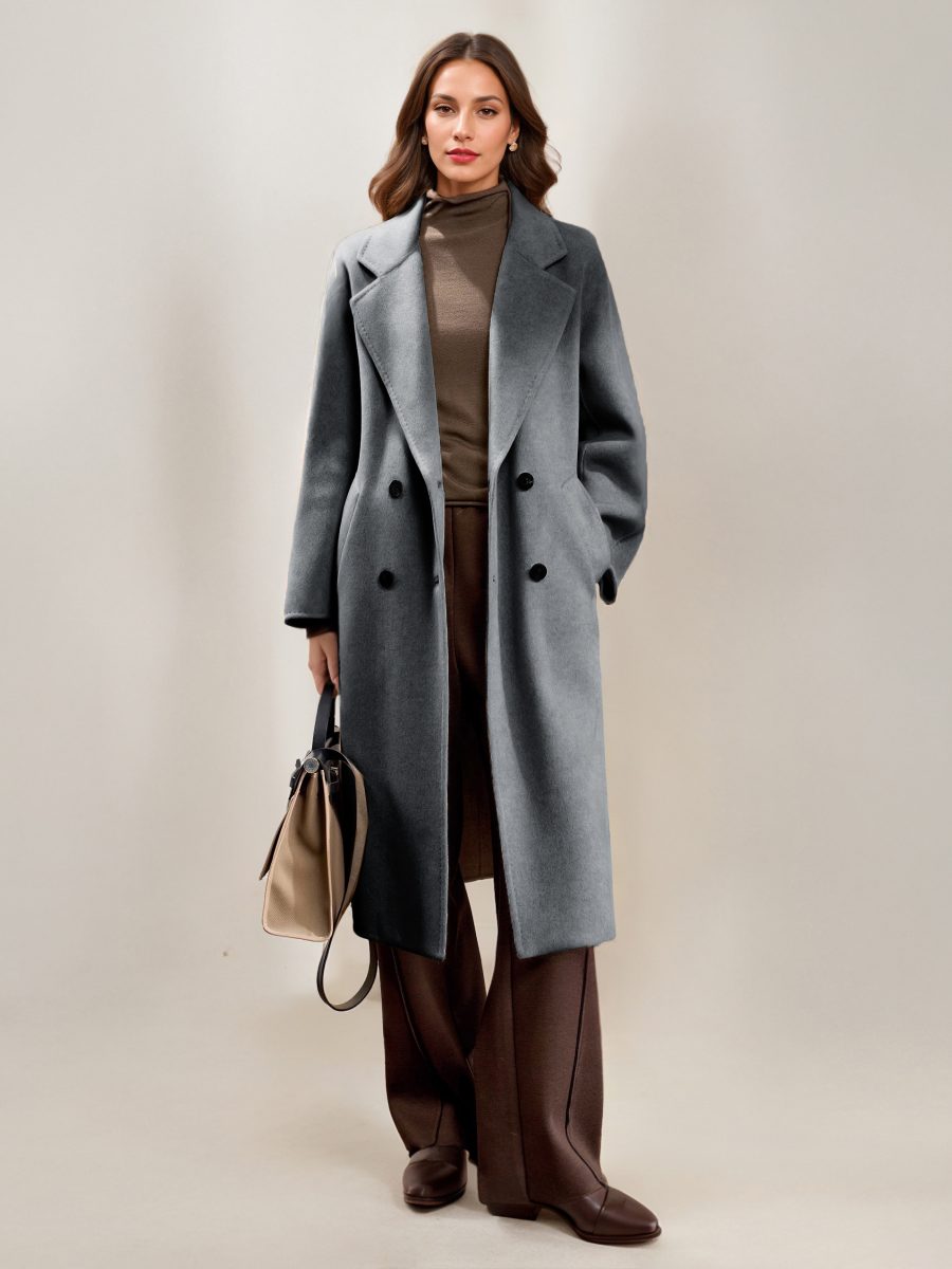 Cashmere And Wool Coat For Woman Camel Turndown Collar Long Sleeves Elegant Belted Long Coat