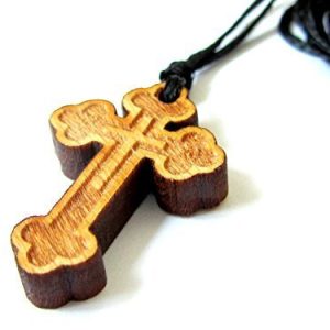 Christian Orthodox Religious Pendant Necklace with Wood Cross / 59